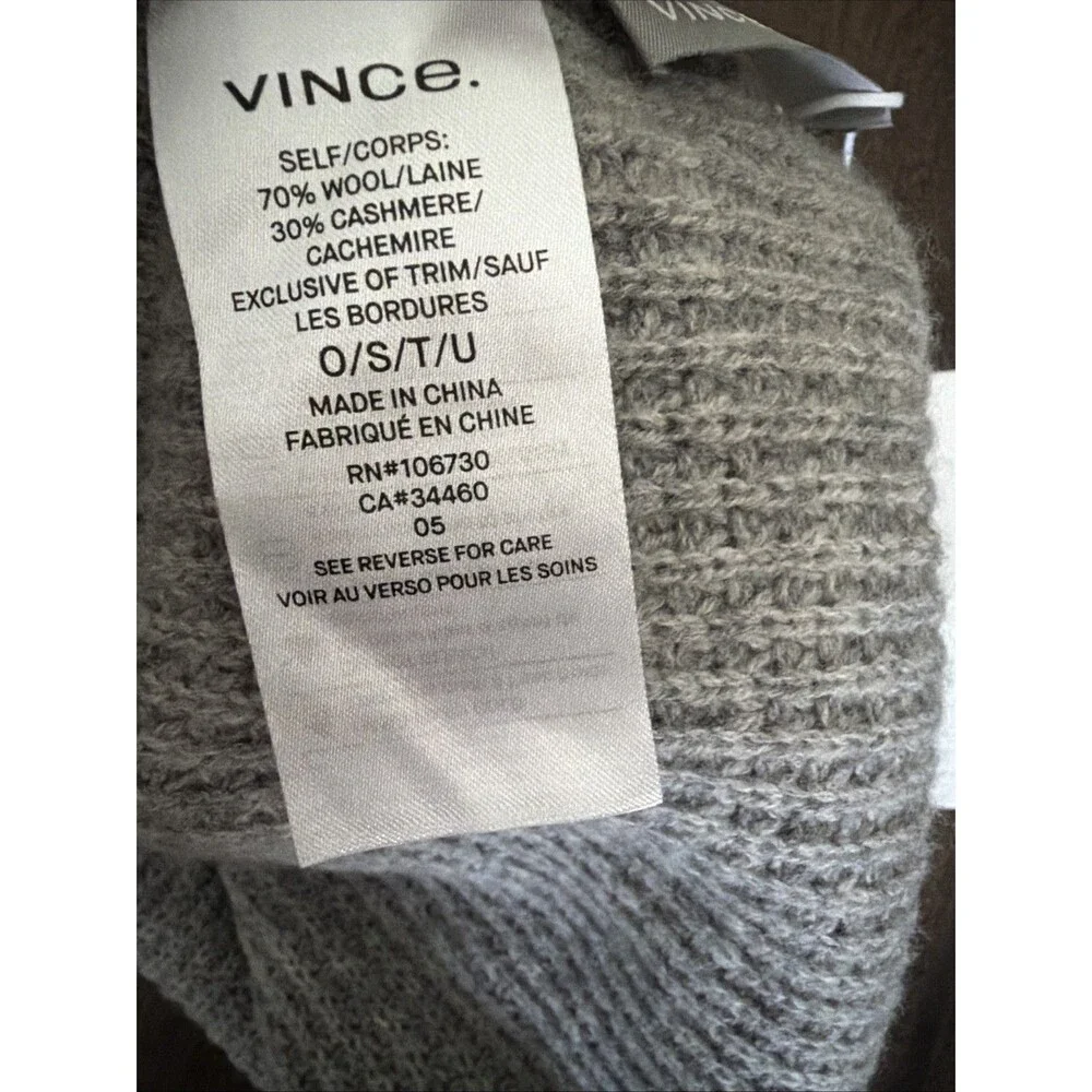 Vince Women's Cashmere wool Rolled Edge Beanie Soft & cozy Heather Gray One Size